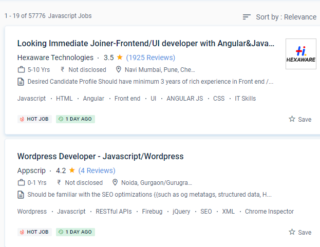 JavaScript internship jobs in Saar